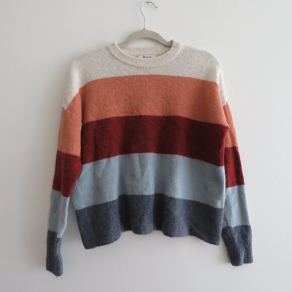 MADEWELL Crofton Striped Pullover Sweater in Coziest Yarn Heather Sesame - Sz S - Picture 2 of 15